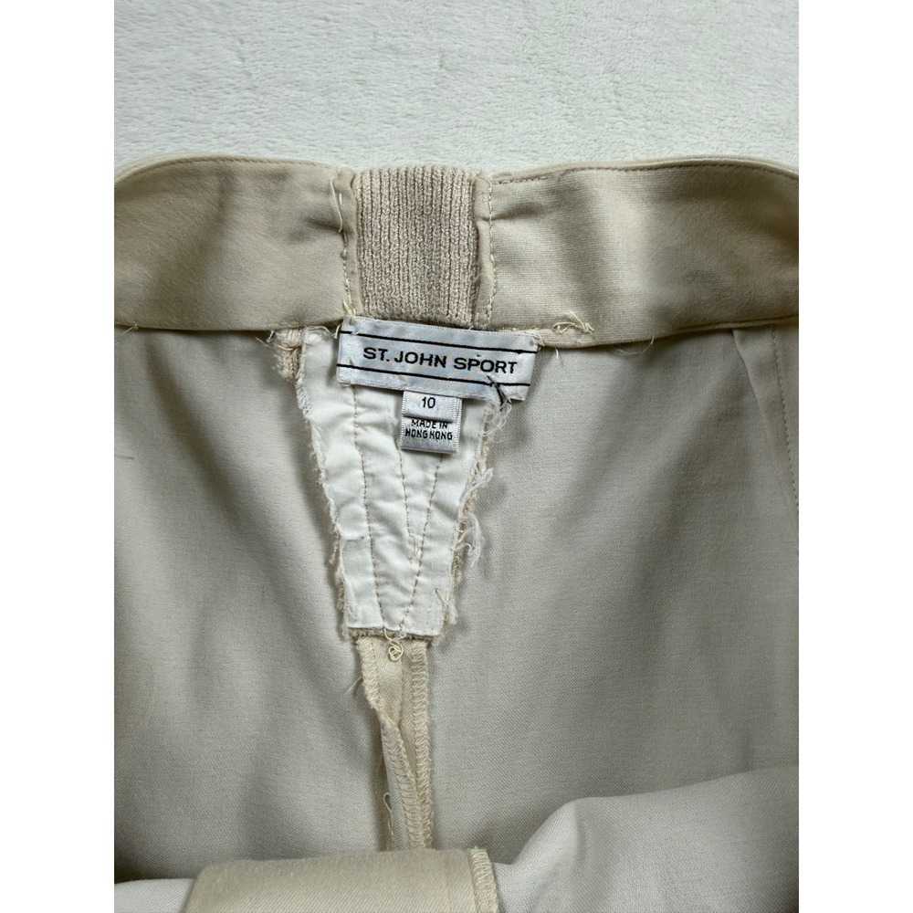 St. John Sport Beige Wide Leg Trousers High Rise Altered Khaki Pants Womens 10 - Picture 2 of 10